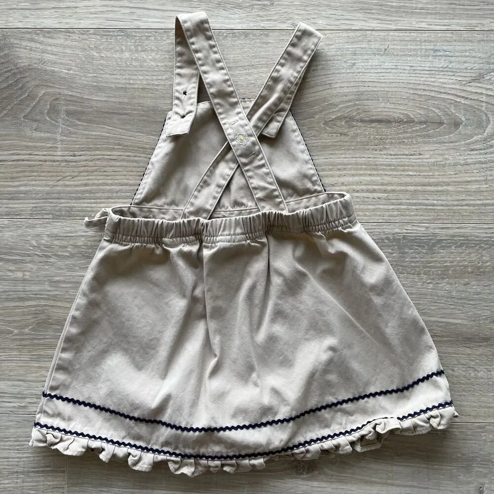 Gymboree Khaki Dress Baby 12-18 Mo Embroidery Ric Rack 2002 VTG Flower Y2K Daisy
